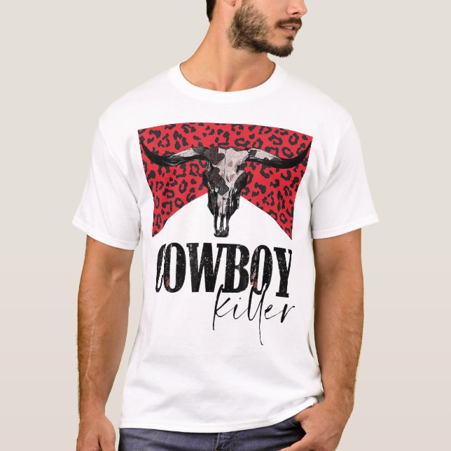  Western Cowgirl Leopard Punchy Cowboy  T-Shirt (Front)