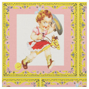 Western Cowgirl On Stick Horse Bandana Trim Fabric