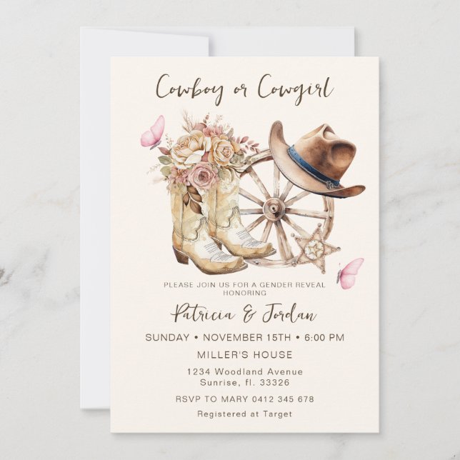 Western Cowgirl or Cowboy Gender Reveal Invitation (Front)