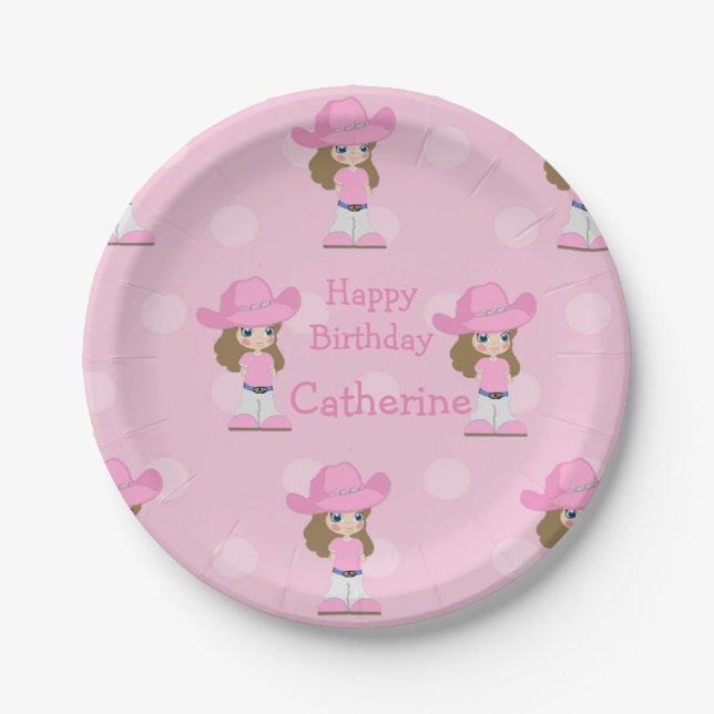 Western Cowgirl Party Pink Paper Plate (Front)