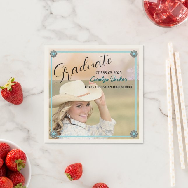 Western Cowgirl Photo Graduation Party Napkin (Insitu)