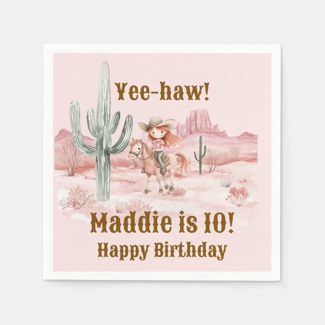 Western Cowgirl Pink Birthday Napkin (Front)