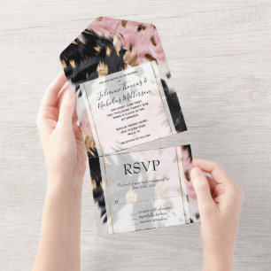 Western Cowgirl Pink Black White Gold Cowhide All In One Invitation