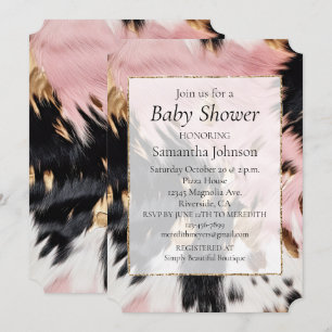 Western Cowgirl Pink Black White Gold Cowhide Invitation