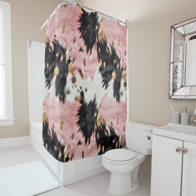 Western Cowgirl Pink Black White Gold  Shower Curtain (In Situ)