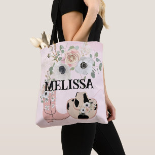 Western cowgirl pink boots hat personalise tote bag