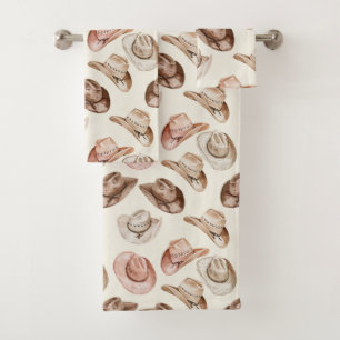 Western Cowgirl Pink Brown Hats  Bath Towel Set
