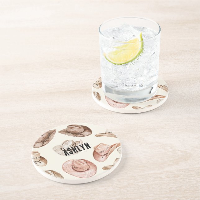 Western Cowgirl Pink Brown Hats  Coaster (Side)