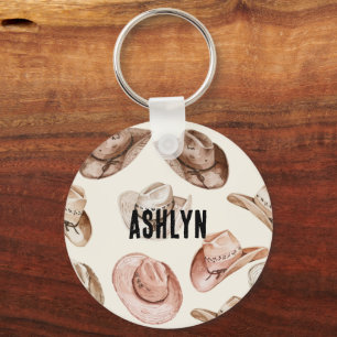 Western Cowgirl Pink Brown Hats  Key Ring