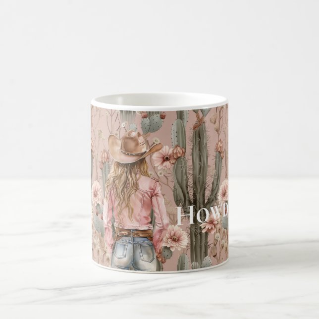 Western Cowgirl Pink Cactus Floral Coffee Mug (Center)