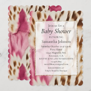 Western Cowgirl Pink Gold Cream Cowhide Invitation
