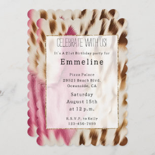 Western Cowgirl Pink Gold White Cowhide Invitation