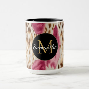 Western Cowgirl Pink Gold White Cowhide Mug