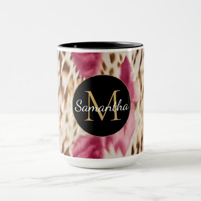 Western Cowgirl Pink Gold White Cowhide Mug (Center)