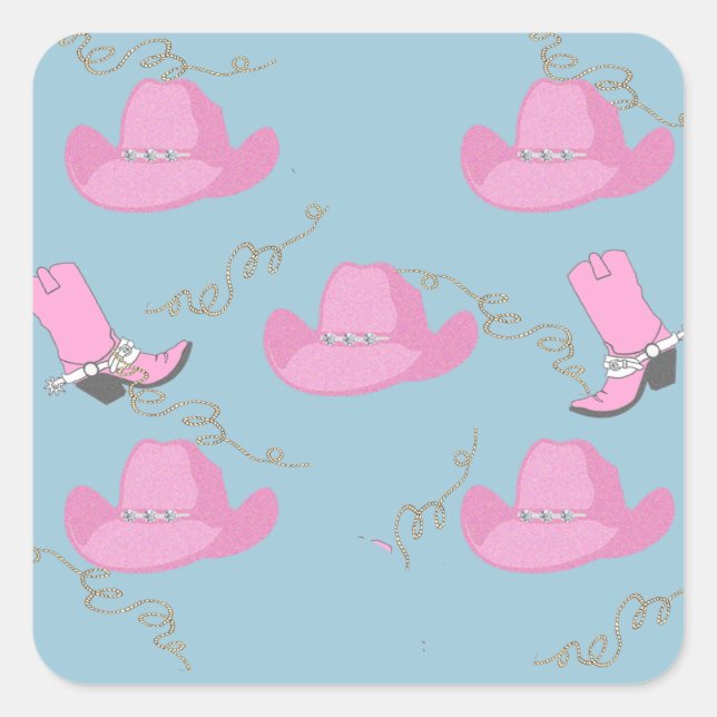 Western Cowgirl Pink Hat and Boots Square Sticker (Front)