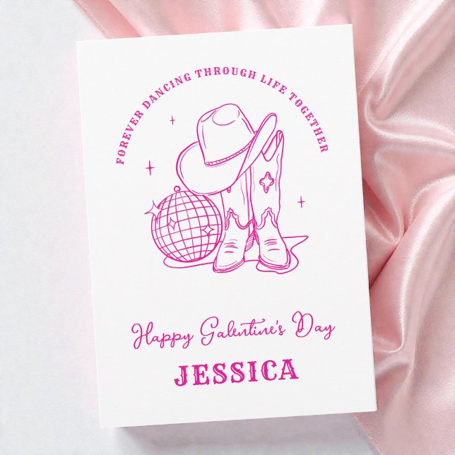 Western Cowgirl Pink Script Happy Galentine's Day Holiday Card (Western Cowgirl Pink Script Happy Galentine's Day Holiday Card)