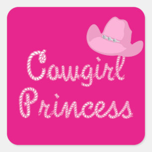 Western Cowgirl Princess Pink Hat Square Sticker