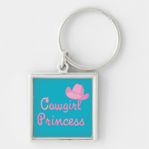 Western Cowgirl Princess With Pink Hat Key Ring