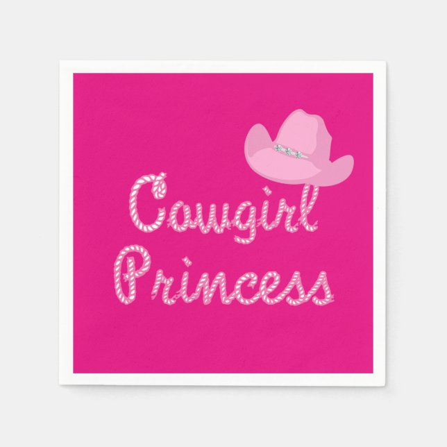 Western Cowgirl Princess With Pink Hat Party Napkin (Front)