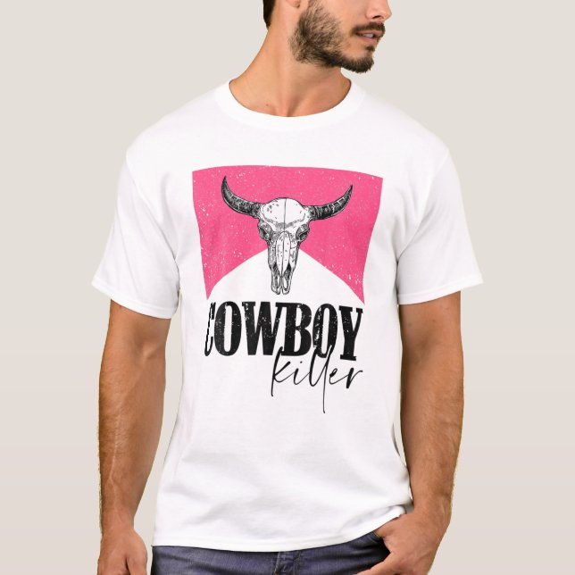 Western Cowgirl Punchy Pink Cowboy Killers Bull Ho T-Shirt (Front)