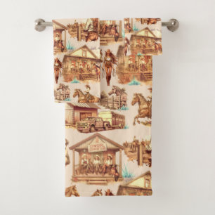 Western Cowgirl Ranch Horse Scenes Bath Towel Set