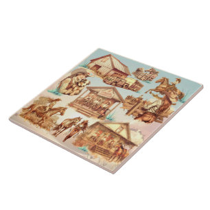 Western Cowgirl Ranch Horse Scenes Tile