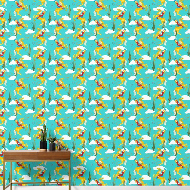 Western Cowgirl Retro Patterned Wallpaper (Hallway)