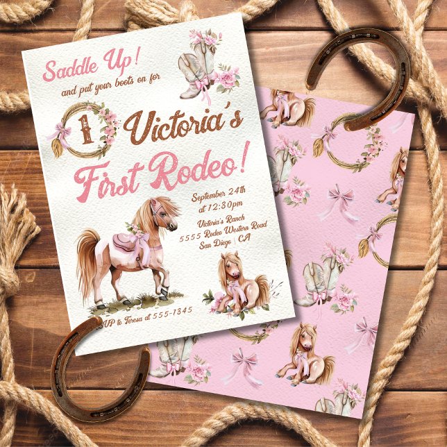 Western Cowgirl Rodeo Pink Bow Pony Birthday Invitation (Creator Uploaded)