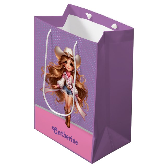 Western Cowgirl Rodeo Princess 1 Personalised Medium Gift Bag (Front Angled)