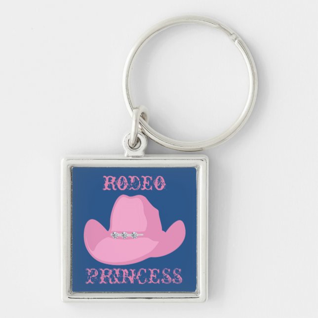 Western Cowgirl Rodeo Princess With Hat Key Ring (Front)