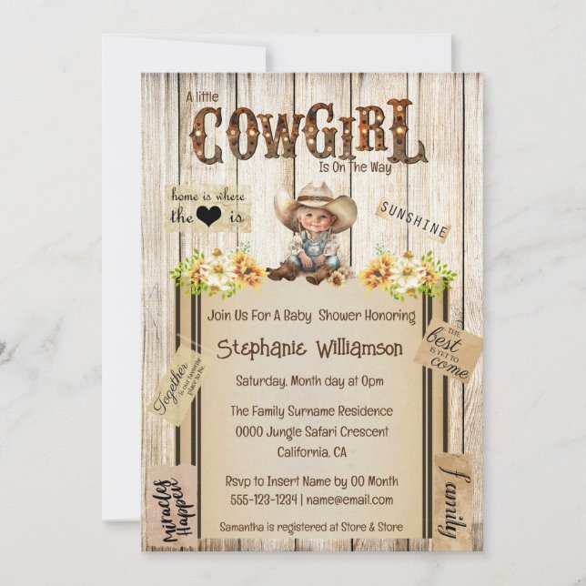 Western cowgirl rustic scrapbooking journal floral invitation (Front)