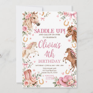 Western Cowgirl Saddle Up Floral Birthday Invitation