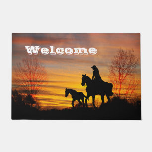 Western Cowgirl Sunset Horseback Door Mat