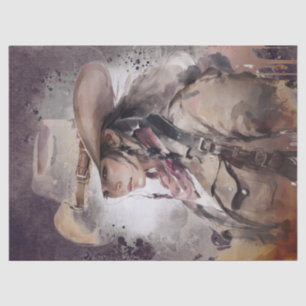 Western Cowgirl Watercolor Decoupage Tissue Paper