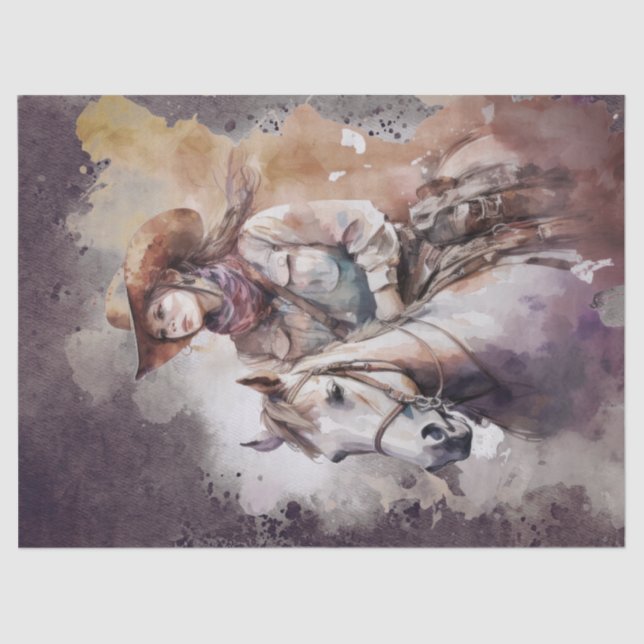 Western Cowgirl Watercolor Decoupage Tissue Paper (Front)