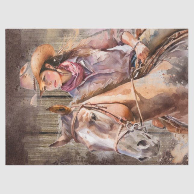 Western Cowgirl Watercolor Decoupage Tissue Paper (Front)