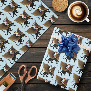 Western Cowgirl Winged Lion Griffon Fantasy Red Wrapping Paper