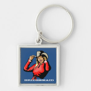 Western Cowgirl With Hat Keychain