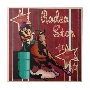 Western Cowgirls Barrel Racing Rodeo Star Tile