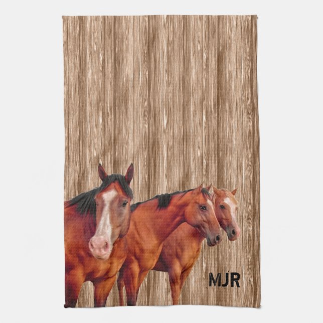 Western Cowgirl's Monogram with Horses Tea Towel (Vertical)