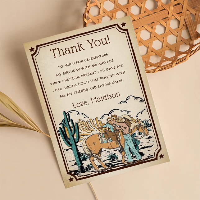 Western Cowgrirl Birthday Party Thank You Card (Creator Uploaded)