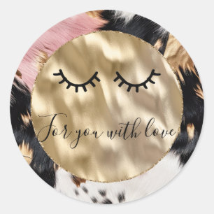 Western Cowhide Pink White Black Cowhide Classic Round Sticker