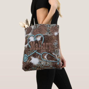 Western Cowhide Turquoise Brown Leather Nurse Tote Bag