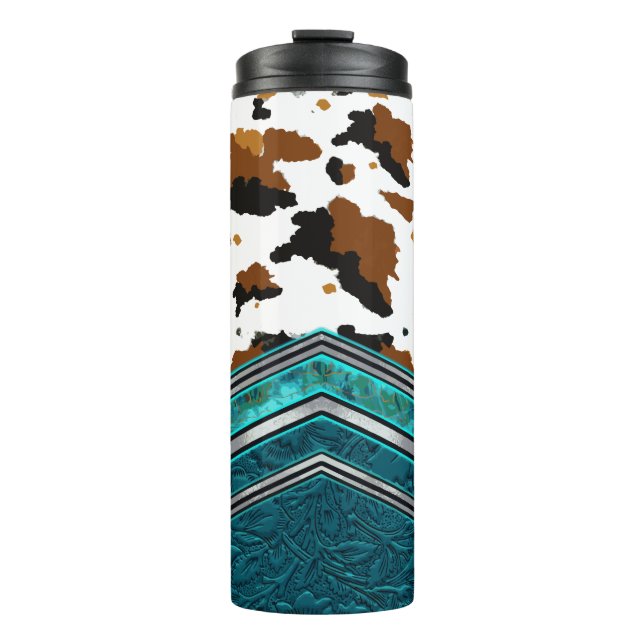 Western Cowhide & Turquoise Leather Tumbler (Front)