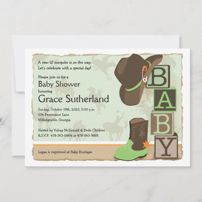 Western Cowpoke Baby Shower Invitation (Front)