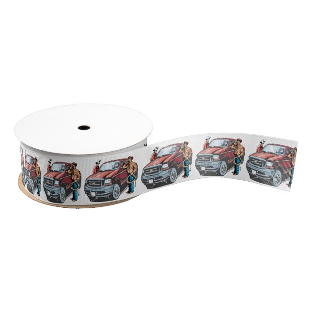 Western Craft Floral Gift Ribbon Cowboys Truck Grosgrain Ribbon (Spool)