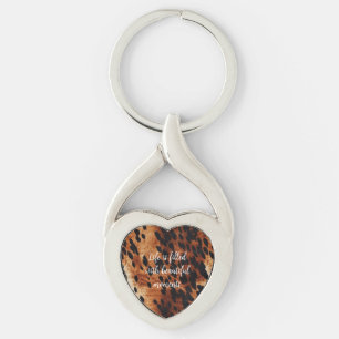 Western Cream Brown Black Cowhide Key Ring
