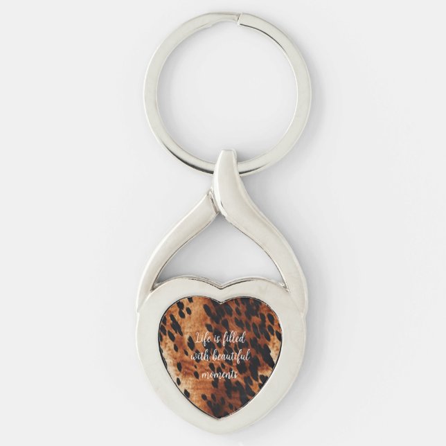 Western Cream Brown Black Cowhide Key Ring (Front)