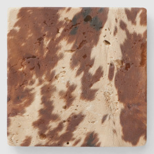 Western Cream Brown Black Cowhide Stone Coaster
