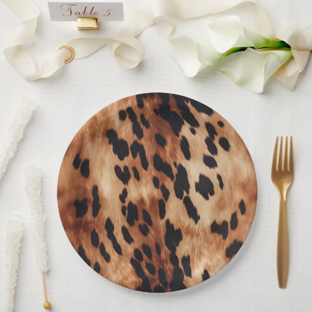 Western Cream Brown Cowhide  Paper Plate (Wedding)